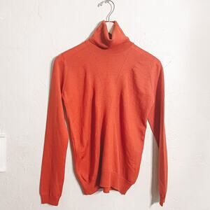 Valentino Lightweight Pointelle V Wool Blend Turtleneck Sweater Burnt Orange M
